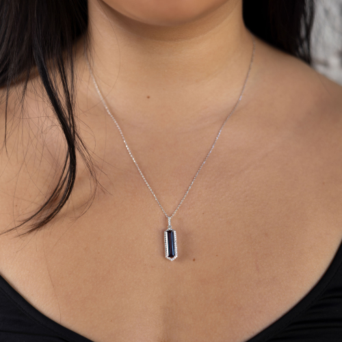 Art Deco Created Alexandrite and Natural Diamond Pendant, 14k White Gold