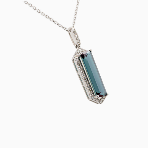 Art Deco Created Alexandrite and Natural Diamond Pendant, 14k White Gold