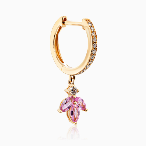 Natural Pink Sapphire Petal Earrings with Diamond Accents, 14K Yellow Gold
