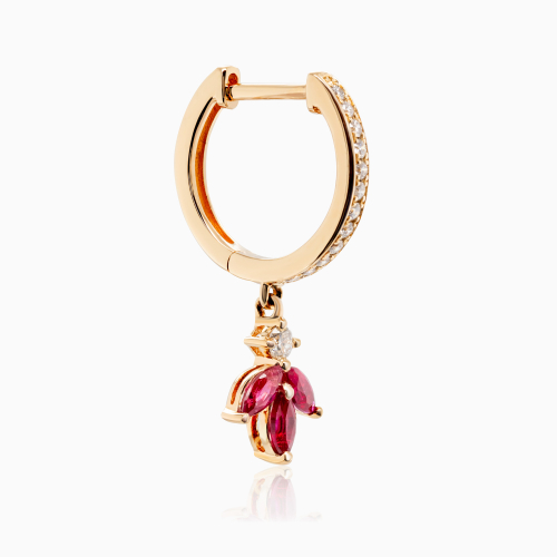 Natural Ruby Petal Earrings with Diamond Accents, 14K Yellow Gold