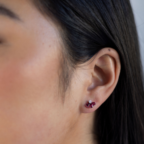 Natural Ruby & Diamond Petal Stud Earrings, 14k White Gold