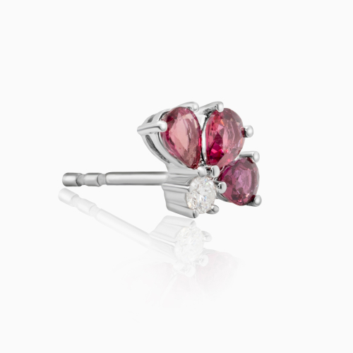 Natural Ruby & Diamond Petal Stud Earrings, 14k White Gold