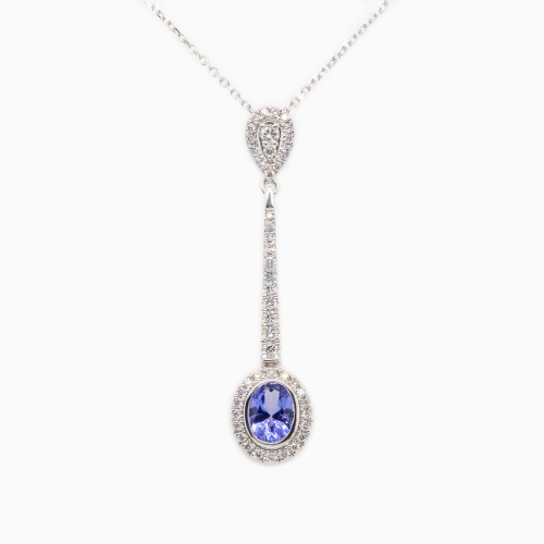 Natural Diamond and Tanzanite Lavaliere Necklace, 14k White Gold