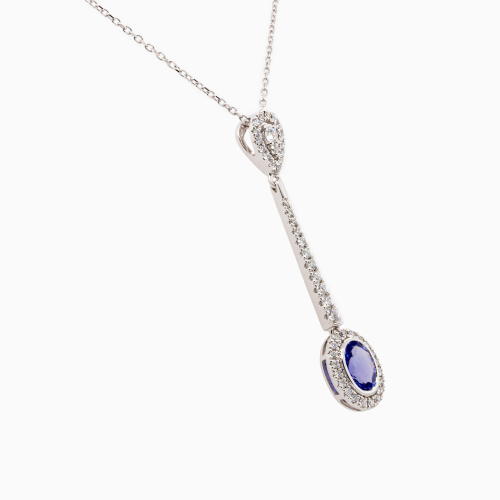 Natural Diamond and Tanzanite Lavaliere Necklace, 14k White Gold