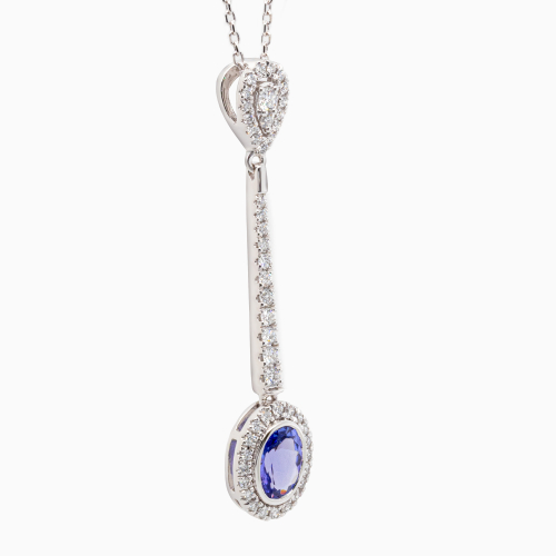 Natural Diamond and Tanzanite Lavaliere Necklace, 14k White Gold