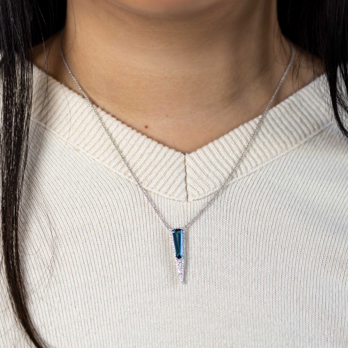 Art Deco-Inspired Natural Diamond & London Blue Topaz Necklace, 14K White Gold