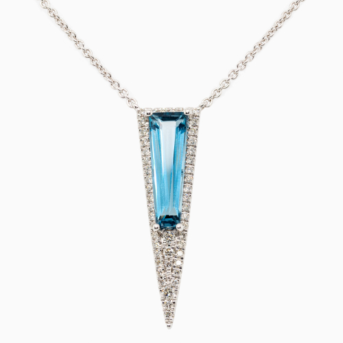 Art Deco-Inspired Natural Diamond & London Blue Topaz Necklace, 14K White Gold