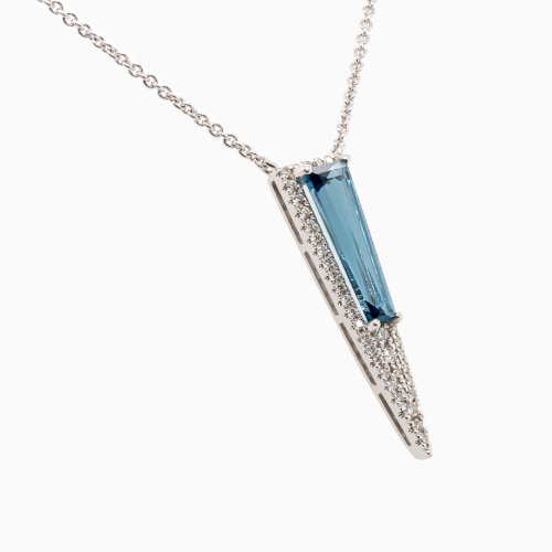 Art Deco-Inspired Natural Diamond & London Blue Topaz Necklace, 14K White Gold