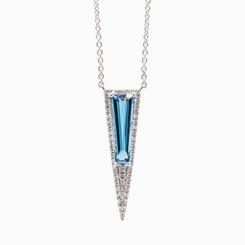 Art Deco-Inspired Natural Diamond & London Blue Topaz Necklace, 14K White Gold