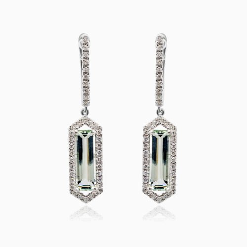 Art Deco-Inspired Natural Diamond & Amethyst Dangle Earrings, 14k White Gold