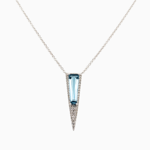 Art Deco-Inspired Natural Diamond & London Blue Topaz Necklace, 14K White Gold
