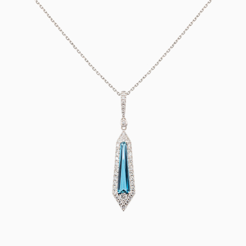 Art Deco Natural Diamond & London Blue Topaz Pendant, 14k White Gold