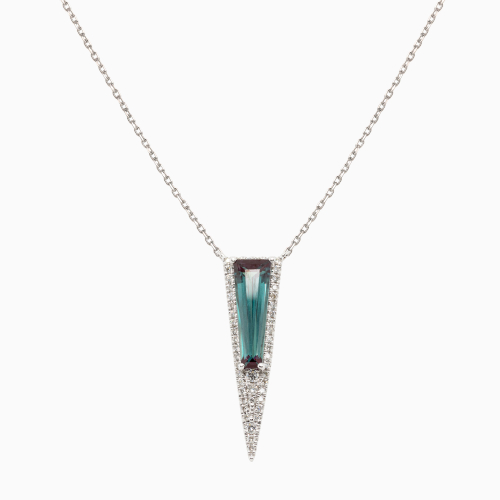 Natural Diamond and Created Alexandrite Art Deco Necklace, 14k White Gold