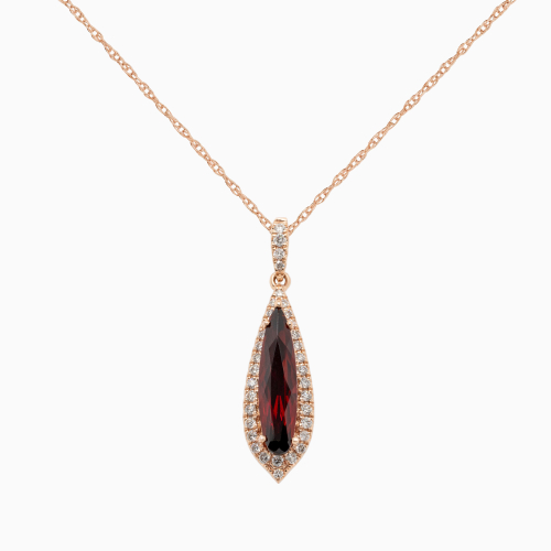 Natural Diamond and Garnet Drop Pendant with Rope Chain, 14k Rose Gold
