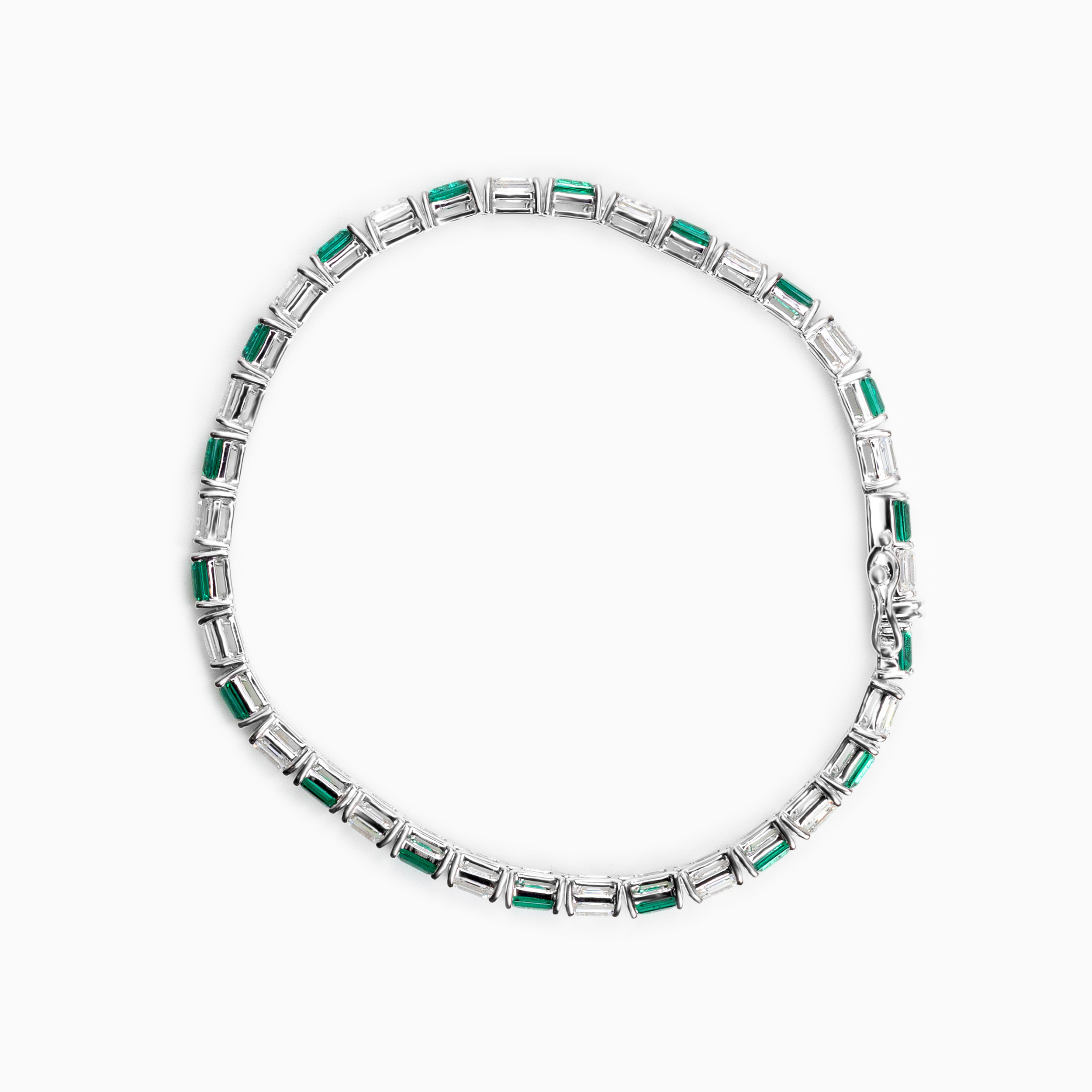Lab-Created Emerald and Diamond Tennis Bracelet in 14k White Gold