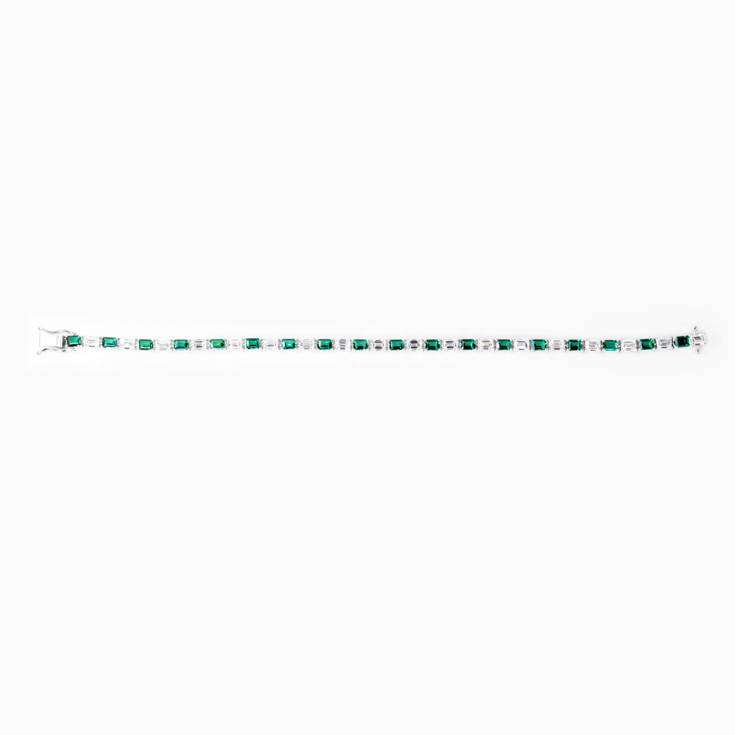 Lab-Created Emerald and Diamond Tennis Bracelet in 14k White Gold
