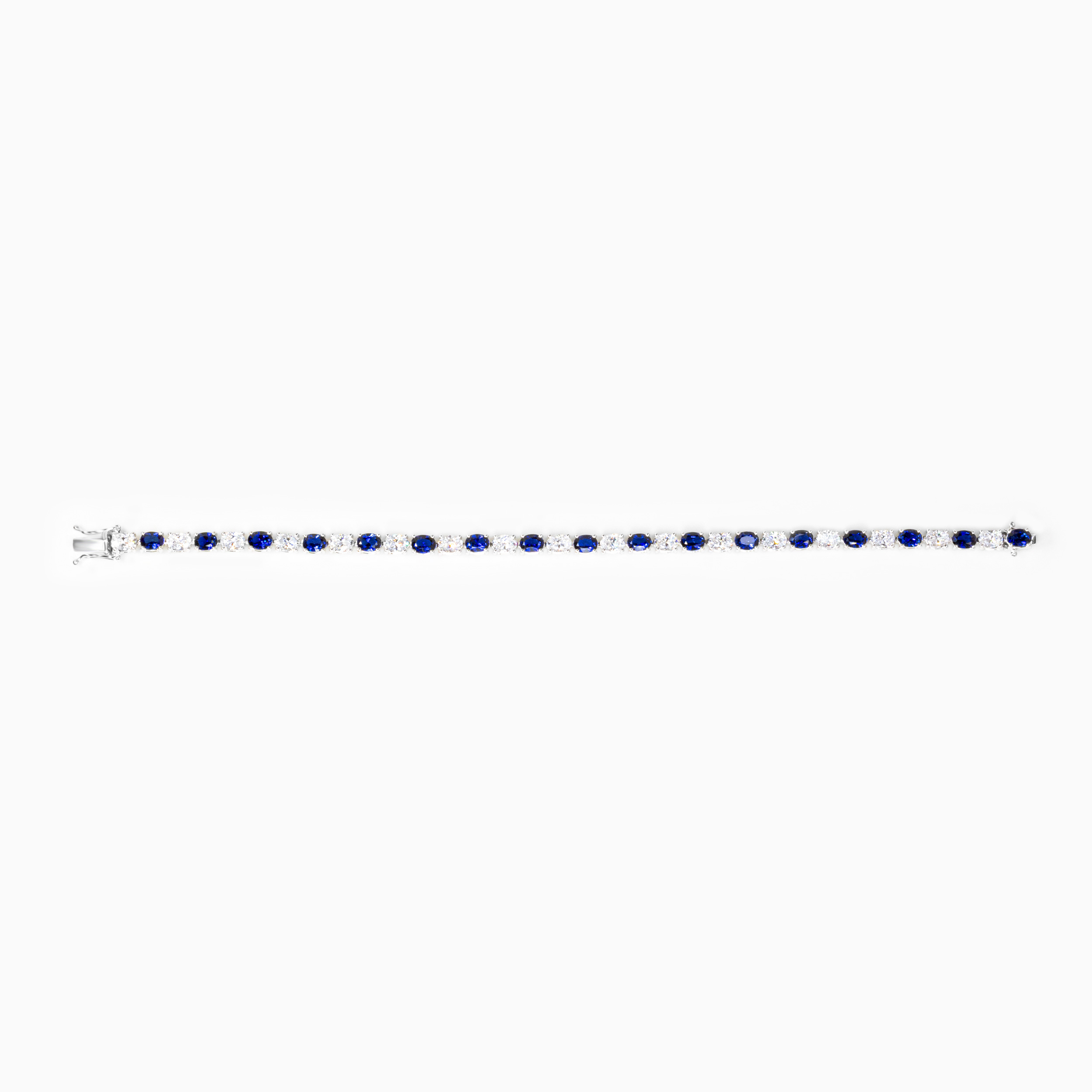 Lab-Grown Oval Blue Sapphire & Diamond Tennis Bracelet, 14k White Gold