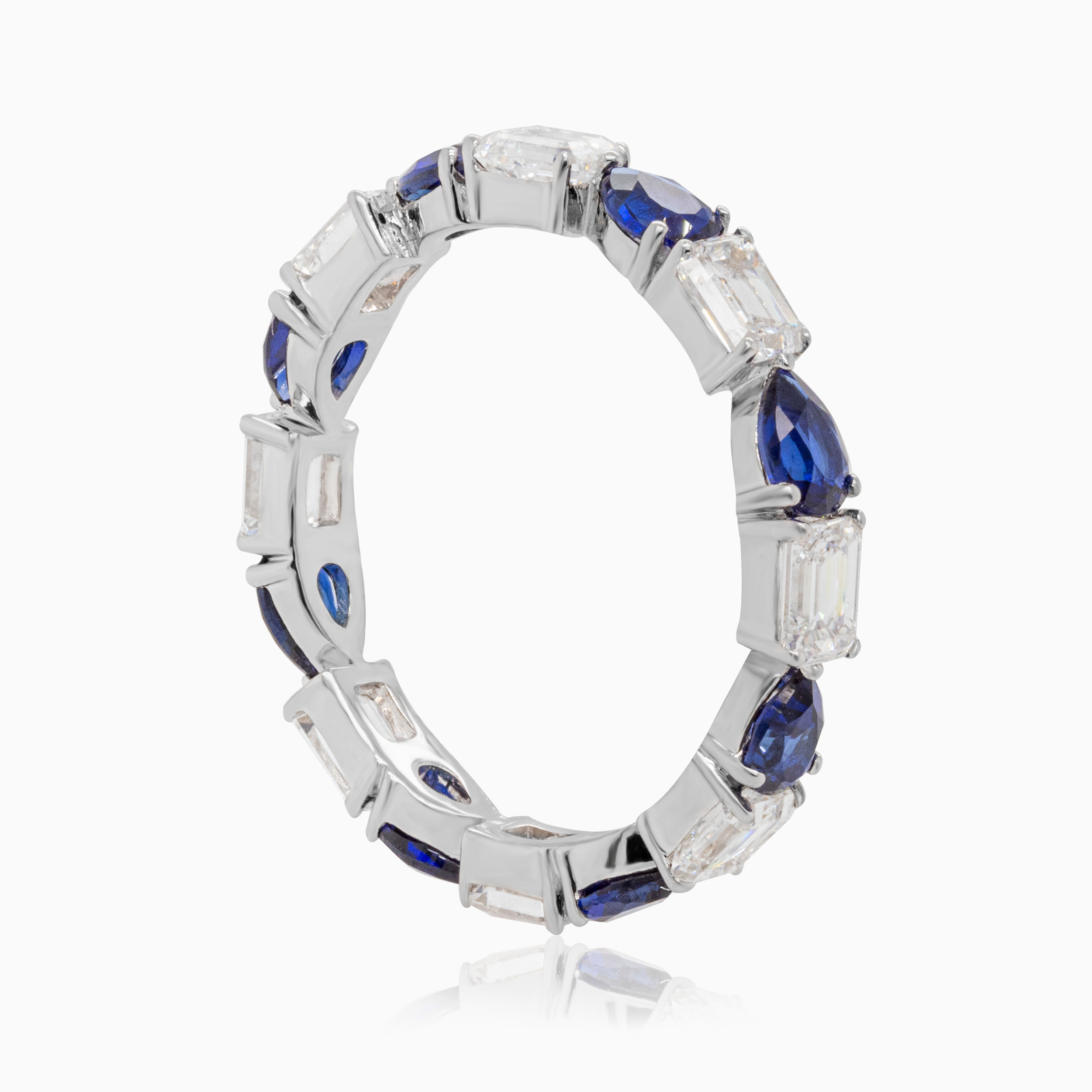 Lab-grown Diamond & Pear Blue Sapphire Eternity Band, 14k White Gold