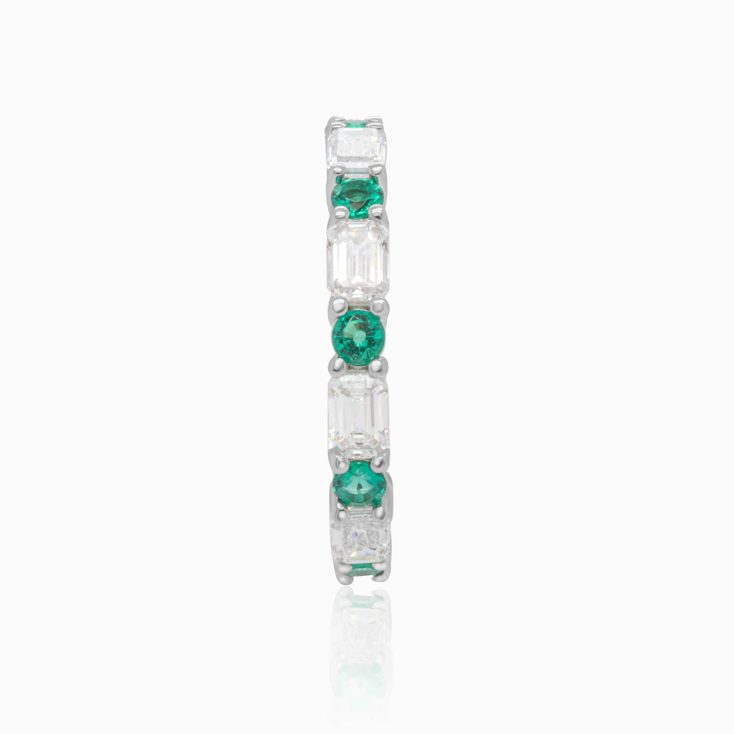 Lab-grown Diamond & Emerald Eternity Band in 14k White Gold