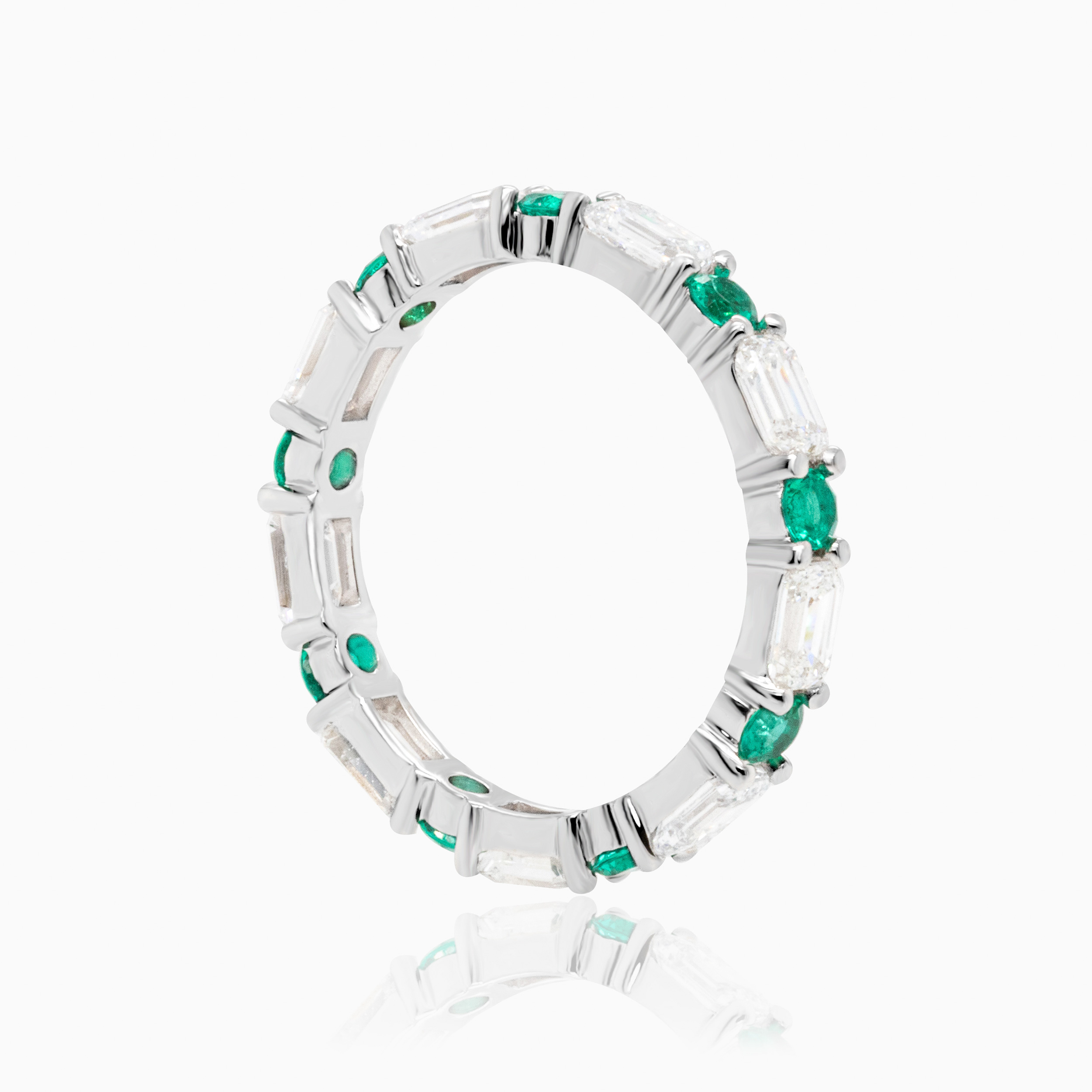 Lab-grown Diamond & Emerald Eternity Band in 14k White Gold