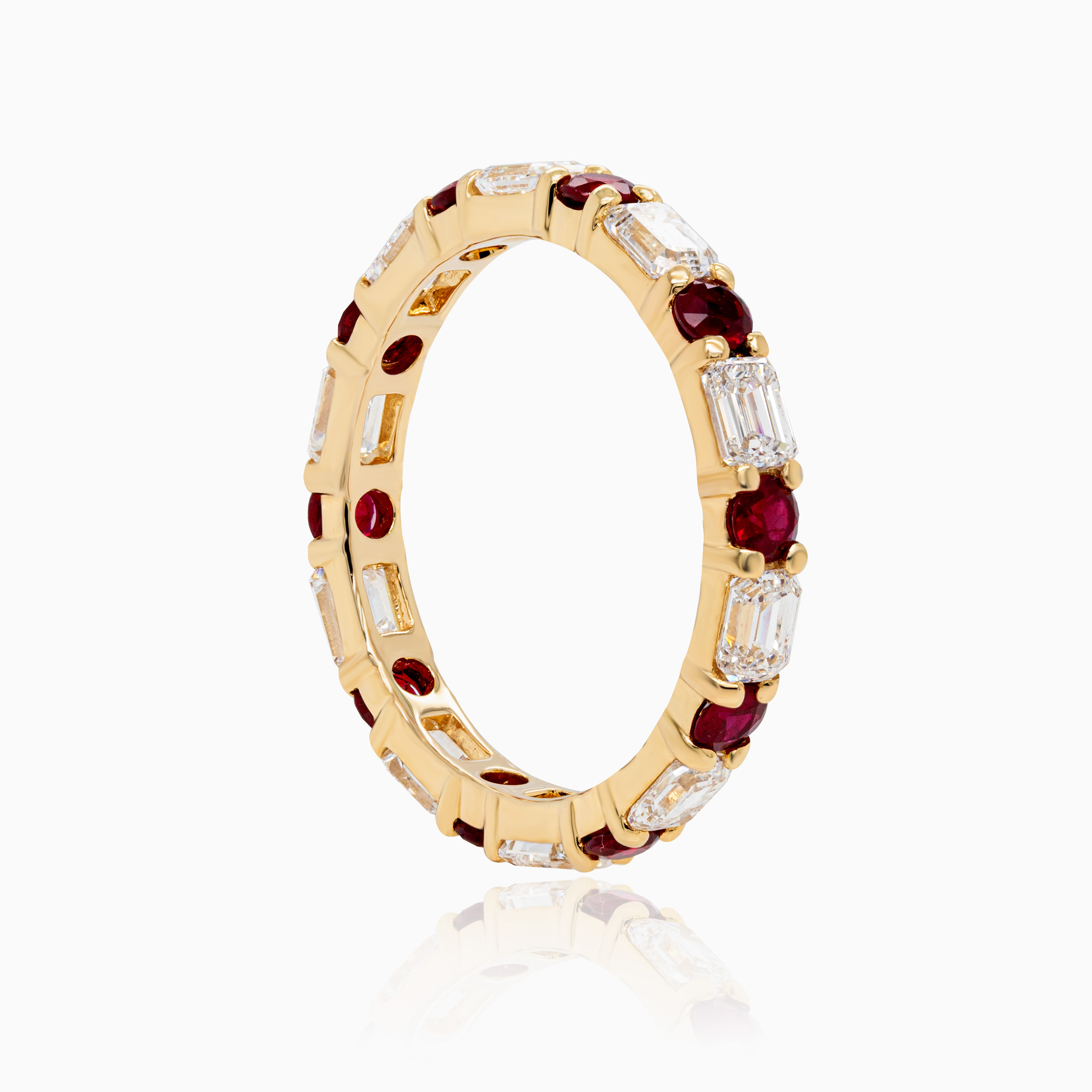 Mozambique Ruby & Lab-created Diamond Eternity Band, 14k Yellow Gold
