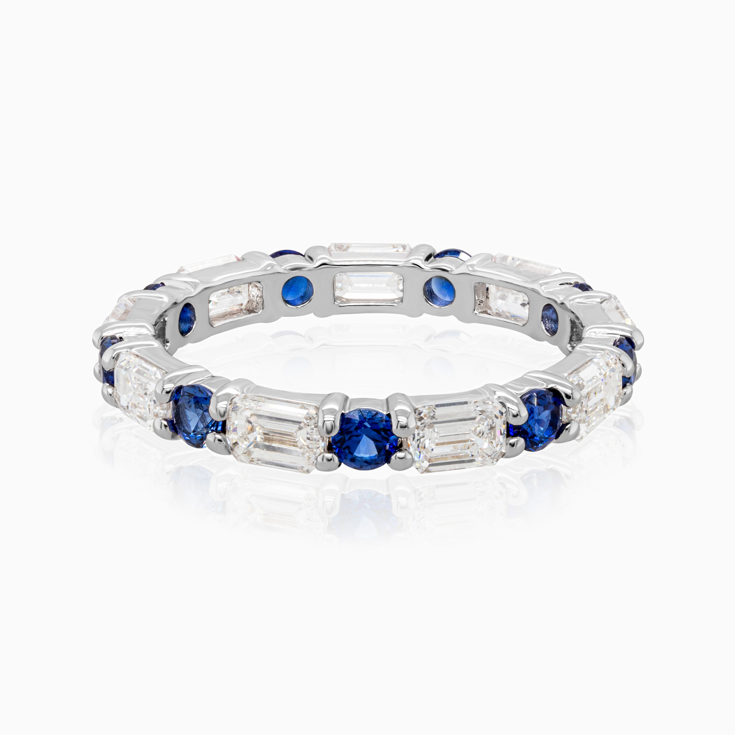 Lab-grown Blue Sapphire & Diamond Eternity Band in 14k White Gold