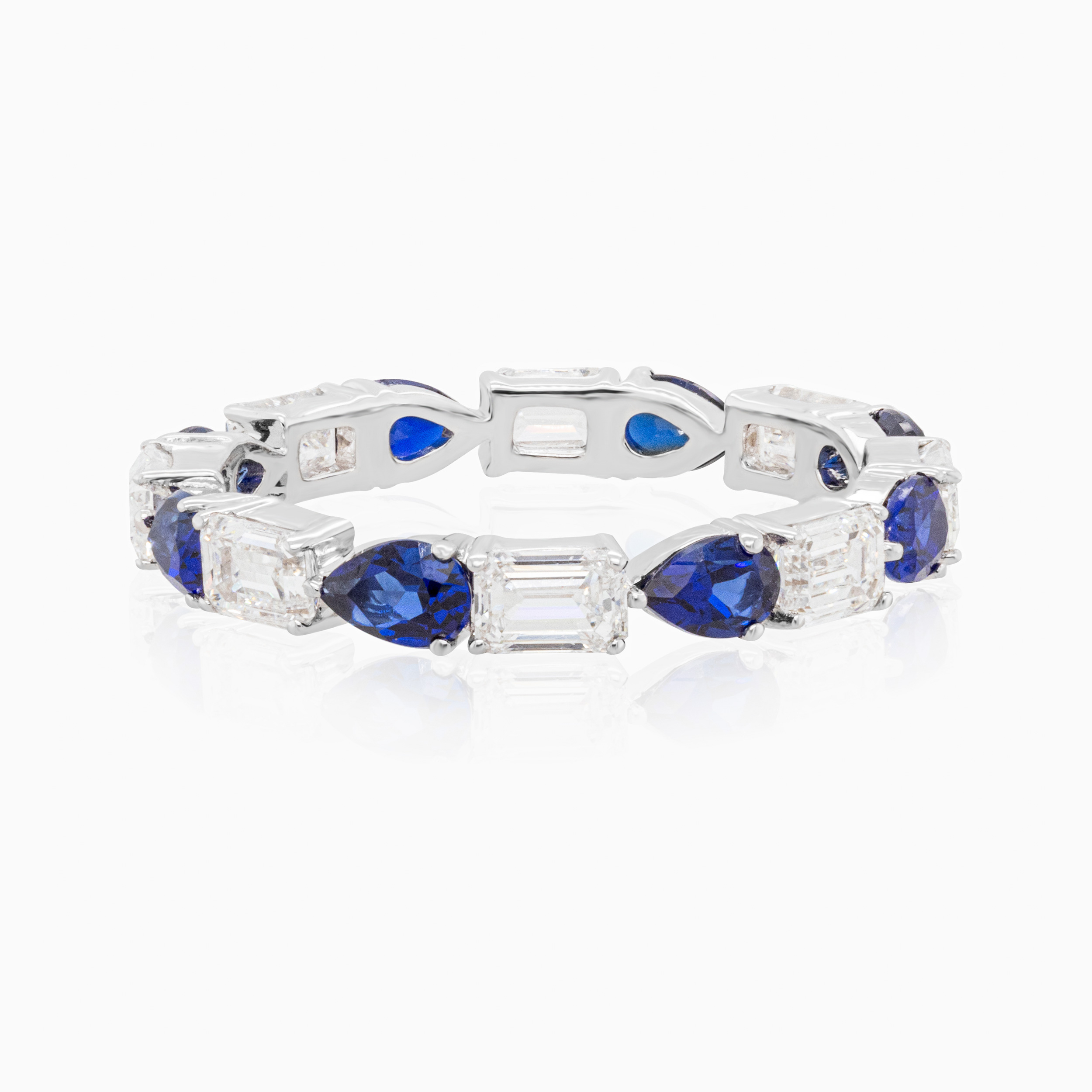 Lab-grown Diamond & Pear Blue Sapphire Eternity Band, 14k White Gold