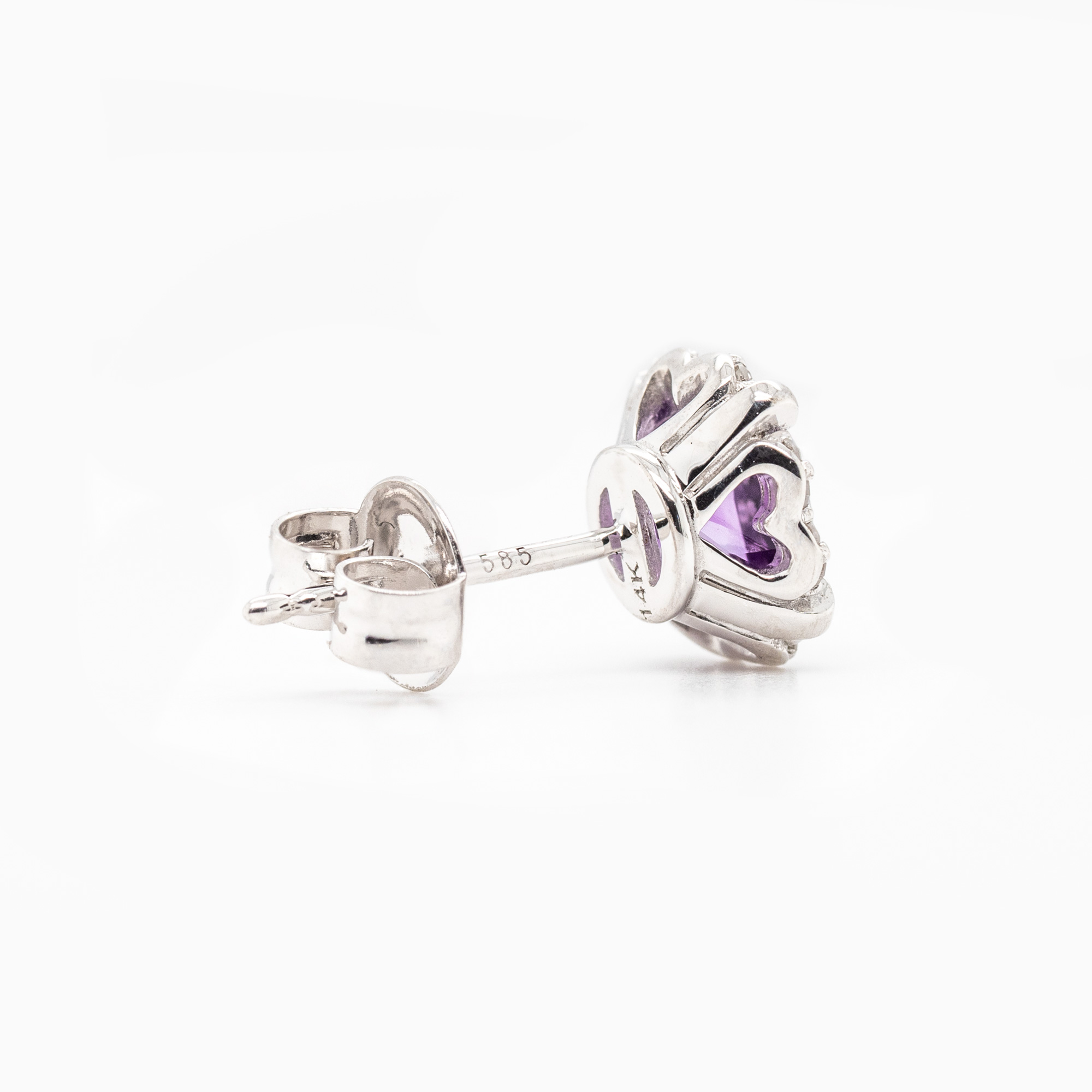 Natural Amethyst and Diamond Halo Stud Earrings, 14k White Gold