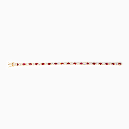 Mozambique Ruby & Lab-Created Diamond Tennis Bracelet, 14k Yellow Gold