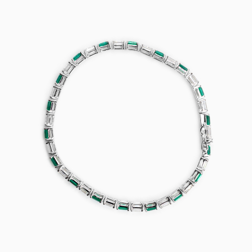 Lab-Created Emerald and Diamond Tennis Bracelet in 14k White Gold