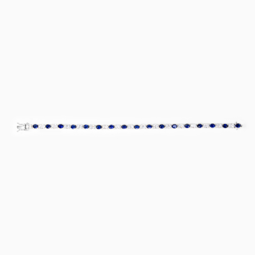 Lab-Grown Oval Blue Sapphire & Diamond Tennis Bracelet, 14k White Gold