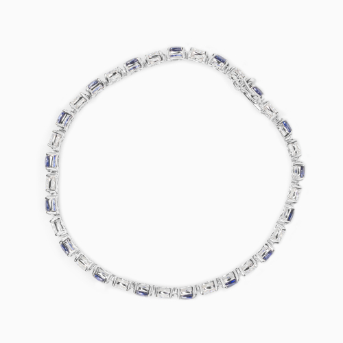 Lab-Grown Oval Blue Sapphire & Diamond Tennis Bracelet, 14k White Gold