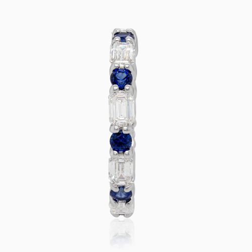 Lab-grown Blue Sapphire & Diamond Eternity Band in 14k White Gold