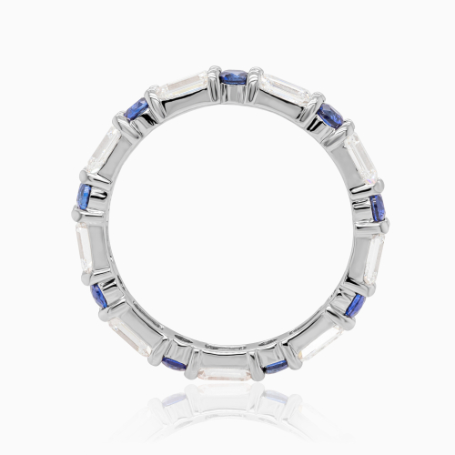 Lab-grown Blue Sapphire & Diamond Eternity Band in 14k White Gold