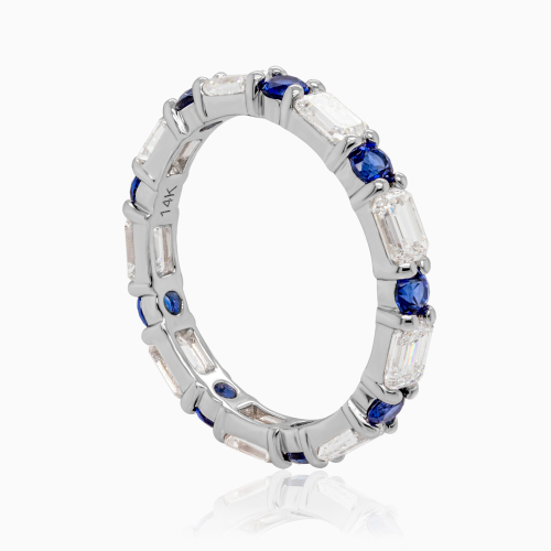Lab-grown Blue Sapphire & Diamond Eternity Band in 14k White Gold