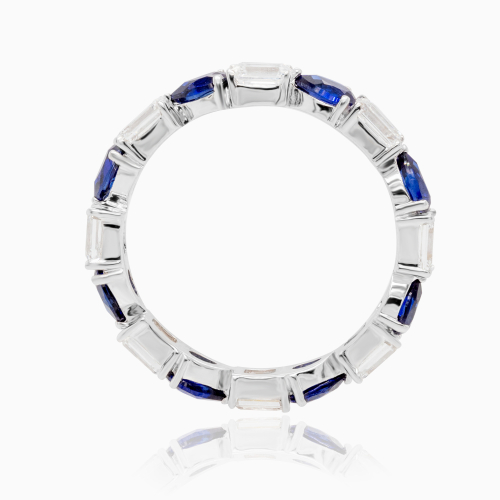 Lab-grown Diamond & Pear Blue Sapphire Eternity Band, 14k White Gold