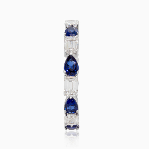 Lab-grown Diamond & Pear Blue Sapphire Eternity Band, 14k White Gold