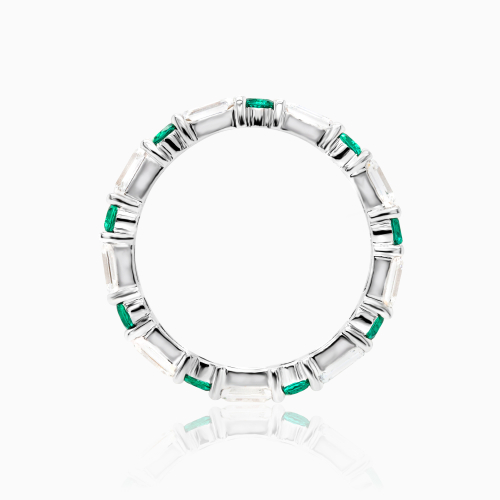 Lab-grown Diamond & Emerald Eternity Band in 14k White Gold