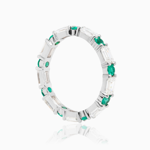 Lab-grown Diamond & Emerald Eternity Band in 14k White Gold