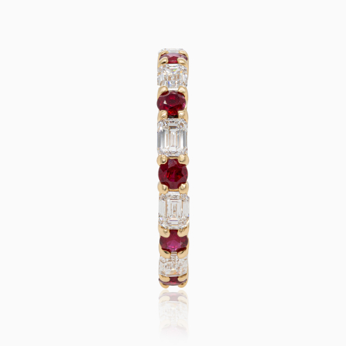 Mozambique Ruby & Lab-created Diamond Eternity Band, 14k Yellow Gold