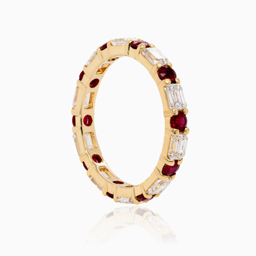 Mozambique Ruby & Lab-created Diamond Eternity Band, 14k Yellow Gold