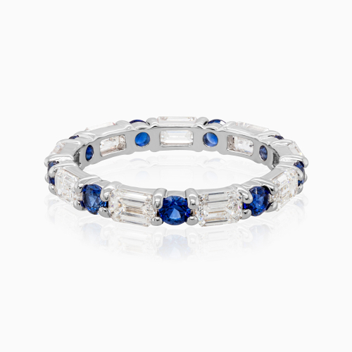 Lab-grown Blue Sapphire & Diamond Eternity Band in 14k White Gold