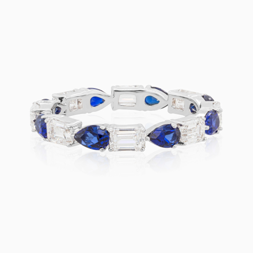 Lab-grown Diamond & Pear Blue Sapphire Eternity Band, 14k White Gold