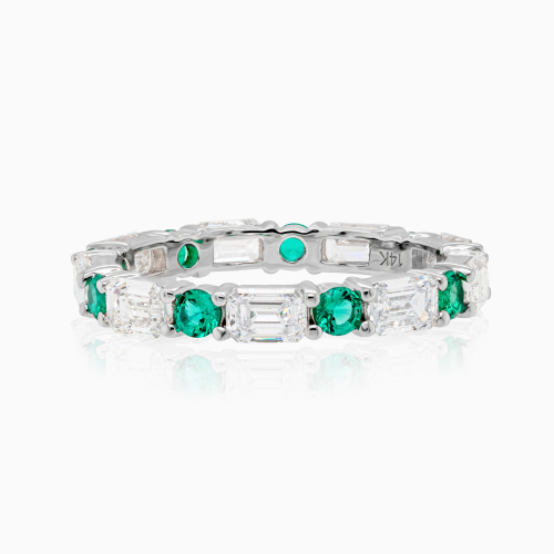 Lab-grown Diamond & Emerald Eternity Band in 14k White Gold