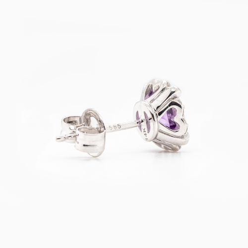 Natural Amethyst and Diamond Halo Stud Earrings, 14k White Gold