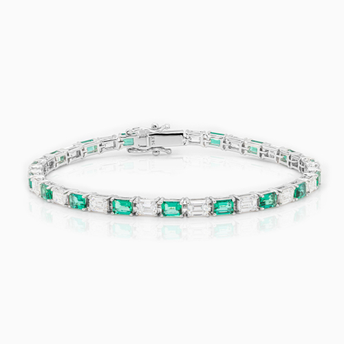 Lab-Created Emerald and Diamond Tennis Bracelet in 14k White Gold
