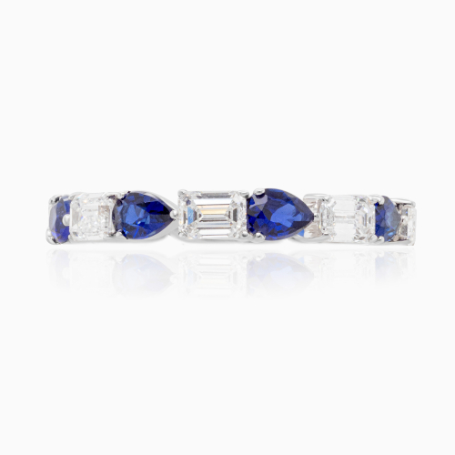 Lab-grown Diamond & Pear Blue Sapphire Eternity Band, 14k White Gold