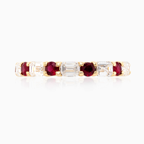 Mozambique Ruby & Lab-created Diamond Eternity Band, 14k Yellow Gold