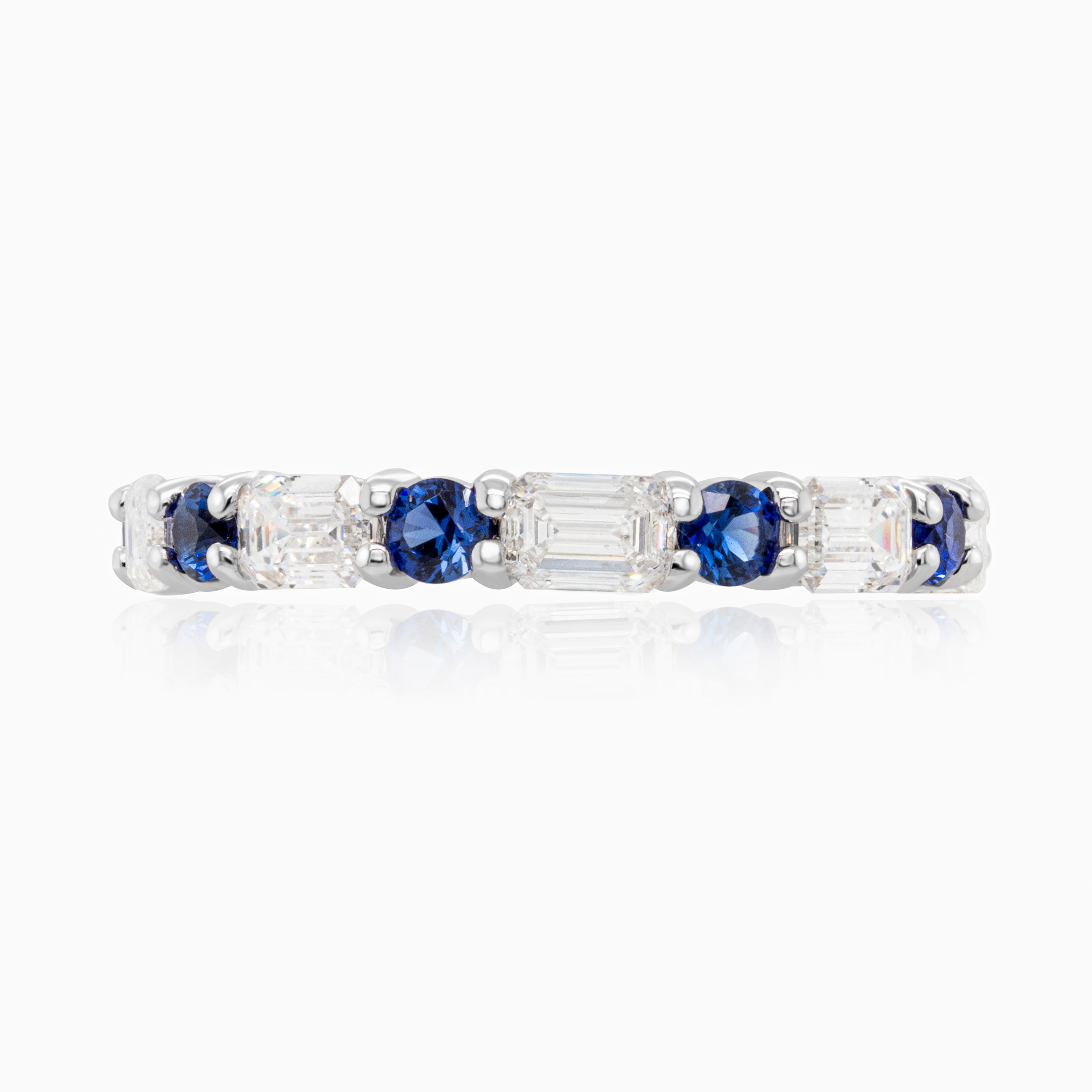 Lab-grown Blue Sapphire & Diamond Eternity Band in 14k White Gold