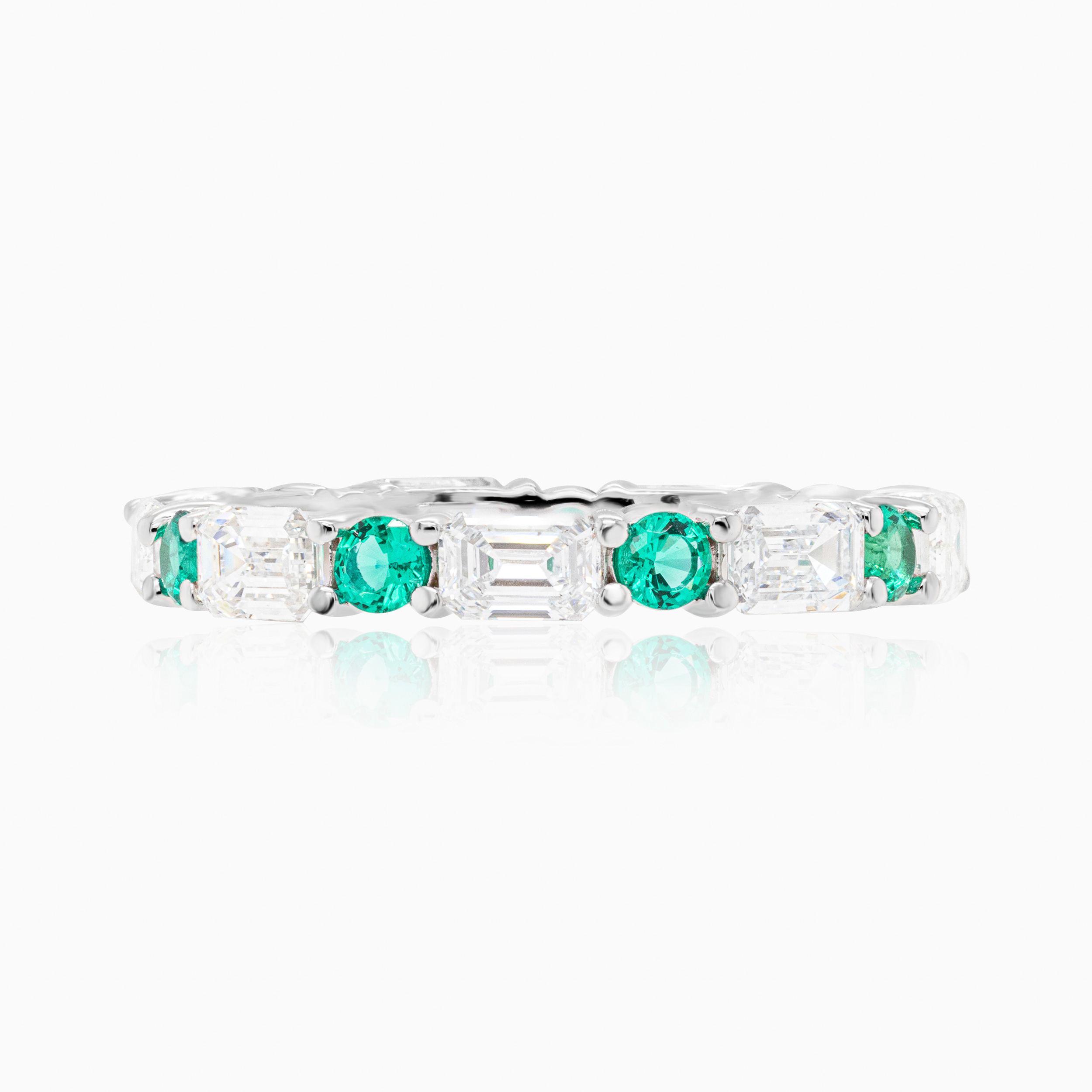 Lab-grown Diamond & Emerald Eternity Band in 14k White Gold